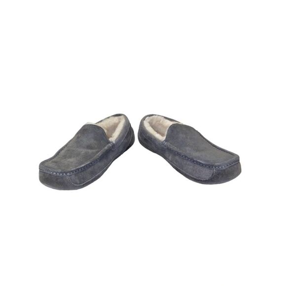 UGG Mens Ascot Moccasin Slip-On Slipper Grey Suede Leather Loafers Size 10